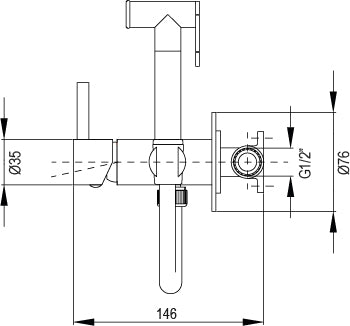 Смесител с хигиенен душ Taus Satin Nickel - Aquagrif, технически чертеж с размери и монтажни обозначения за онлайн магазин KERANOVA