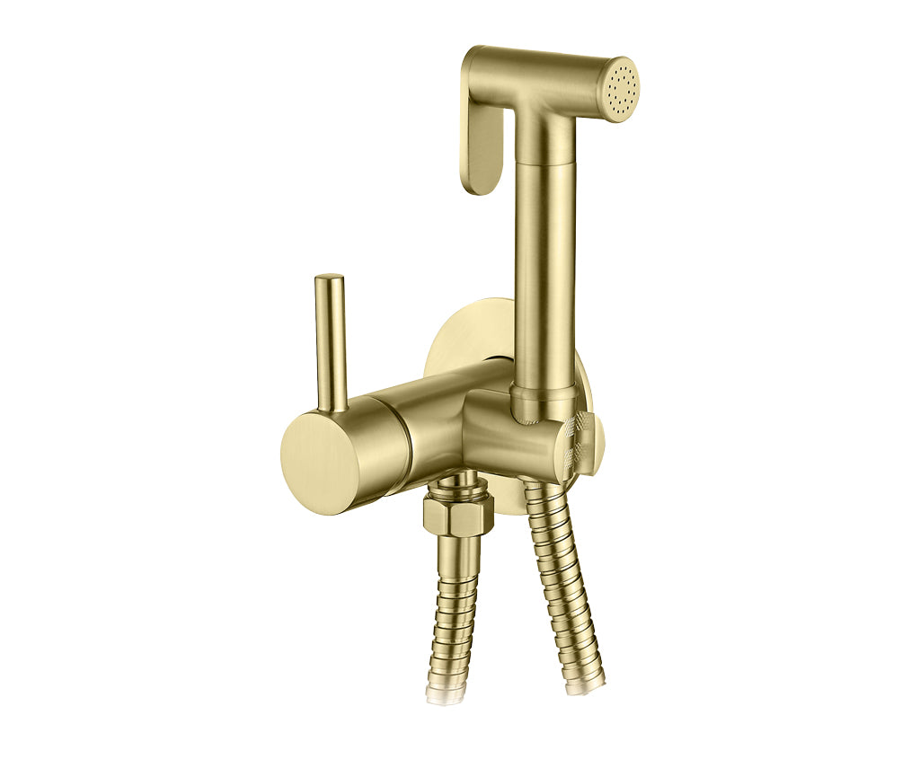 Смесител с хигиенен душ Taus Brushed Gold - Aquagrif, четкано злато, комплект за баня, онлайн магазин KERANOVA