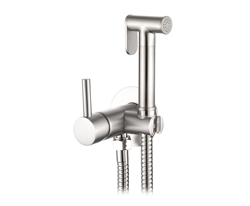 Смесител с хигиенен душ Taus Satin Nickel - Aquagrif сатен никел, монтаж ляво/дясно, комплект за баня KERANOVA