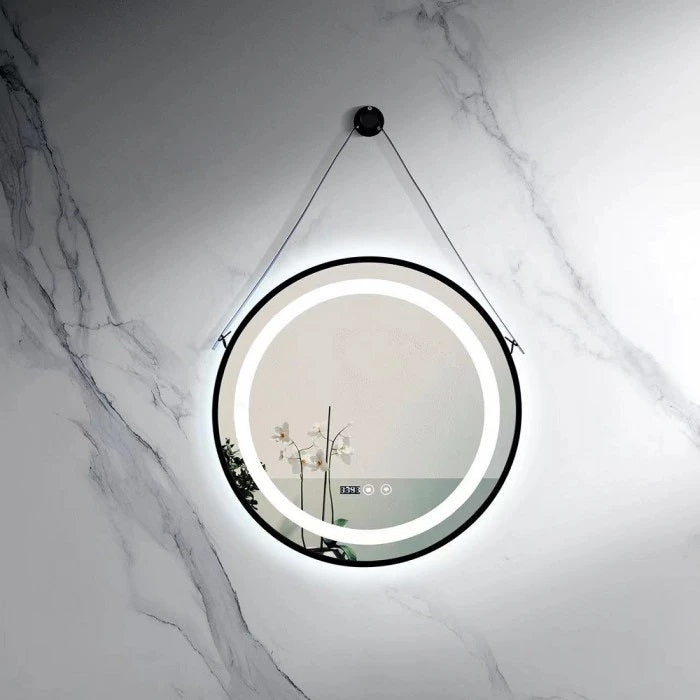 Огледало с осветление и подгрев LED600 Ф60 см. - кръгло баня огледало с черна алуминиева рамка, LED светлина, touch screen и антифог, KERANOVA