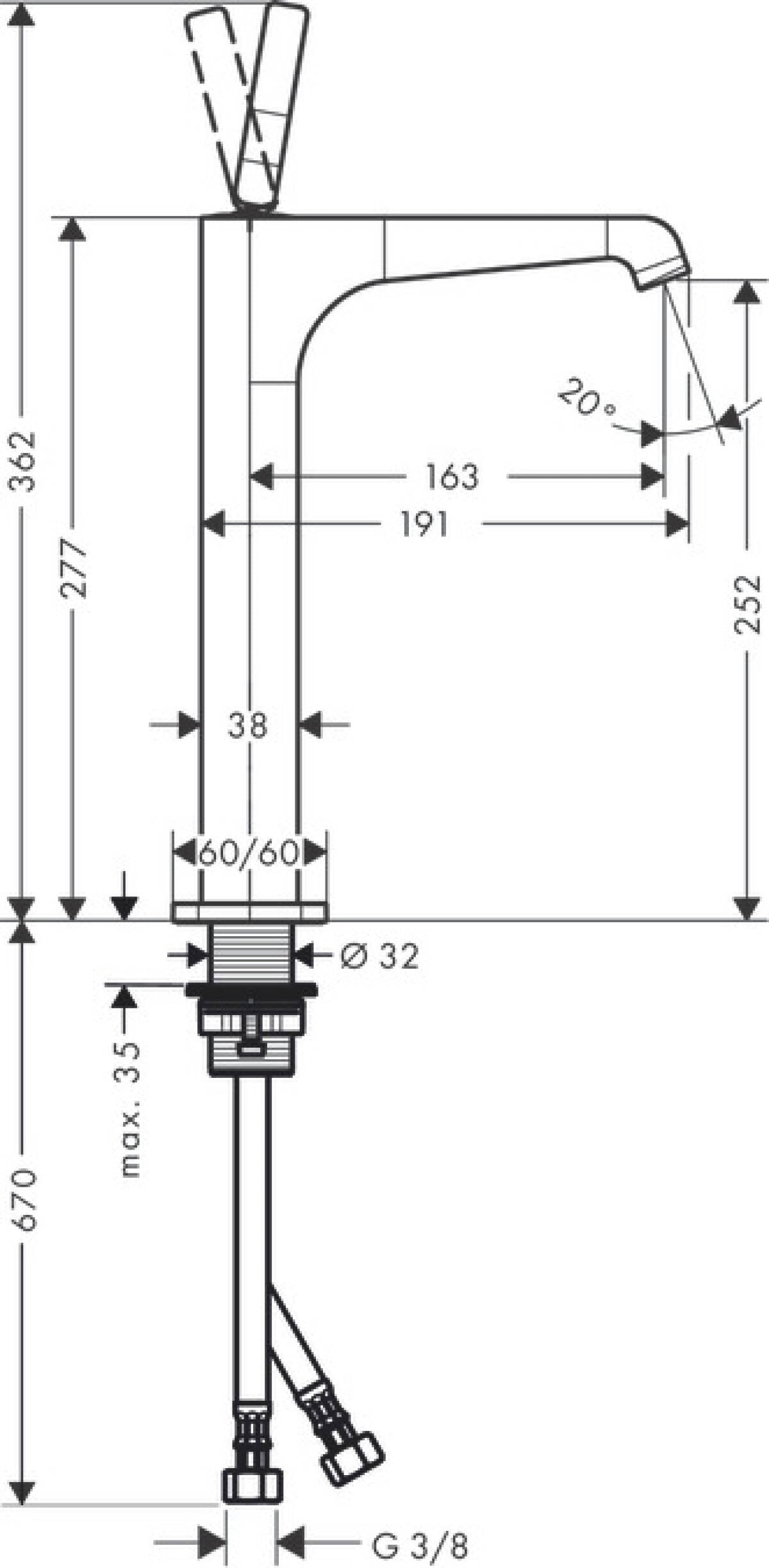 Смесител за мивка Axor Citterio E XL - хром, проекция 163 мм, Comfort Zone 250, джойстик, KERANOVA онлайн магазин