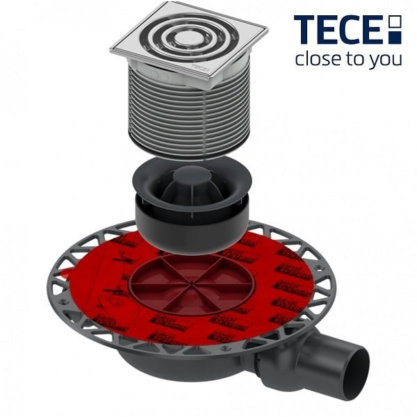 Точков сифон за баня TECEdrainpoint S 112 - DN50 с метална рамка, клапа против миризма и допълнителен DN40 изход, KERANOVA онлайн магазин