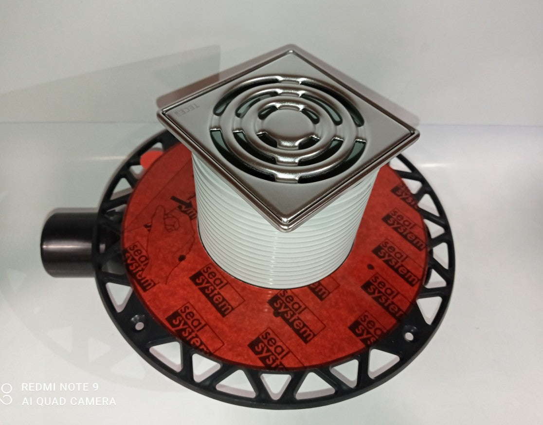 Точков сифон за баня TECEdrainpoint S 112 с метална решетка, страничен изход DN50 и втори DN40, комплект рамка и периферия - KERANOVA