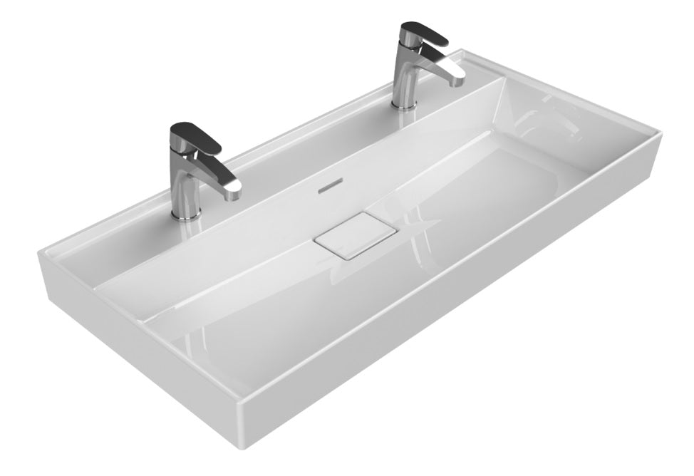 Мивка Sharp 100х48 см. двучашкова бяла мебелна мивка Sharp 37600 с два отвора за батерии, монтаж върху мебел или стена, онлайн магазин KERANOVA