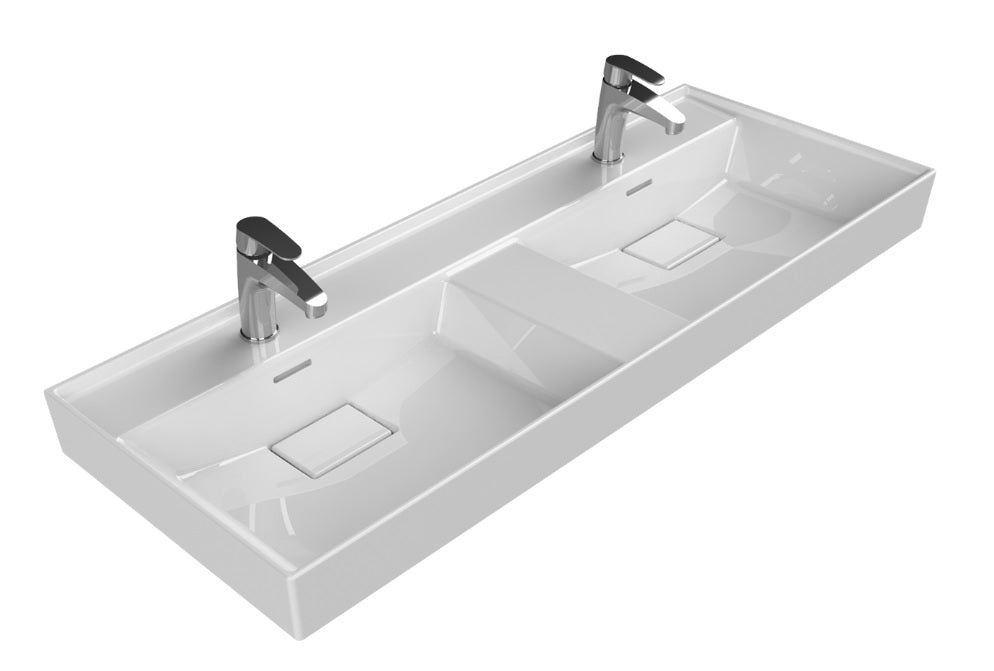 Мивка Sharp 120х48 см. двоен плот с две корита и два отвора за батерии за монтаж върху мебел или стена - KERANOVA онлайн магазин