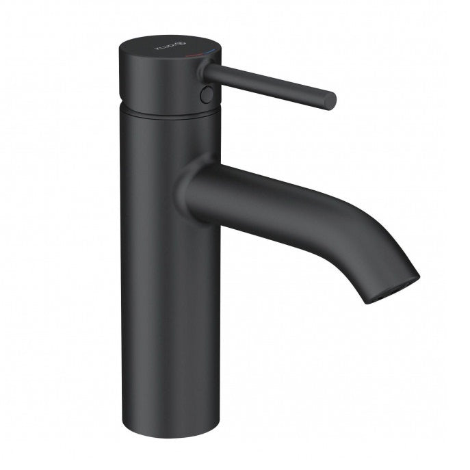 Alt Tag: Смесител за мивка Kludi Bozz Matt Black - матов черен еднодупков смесител с ръкохватка, аератор и компактна височина за баня KERANOVA