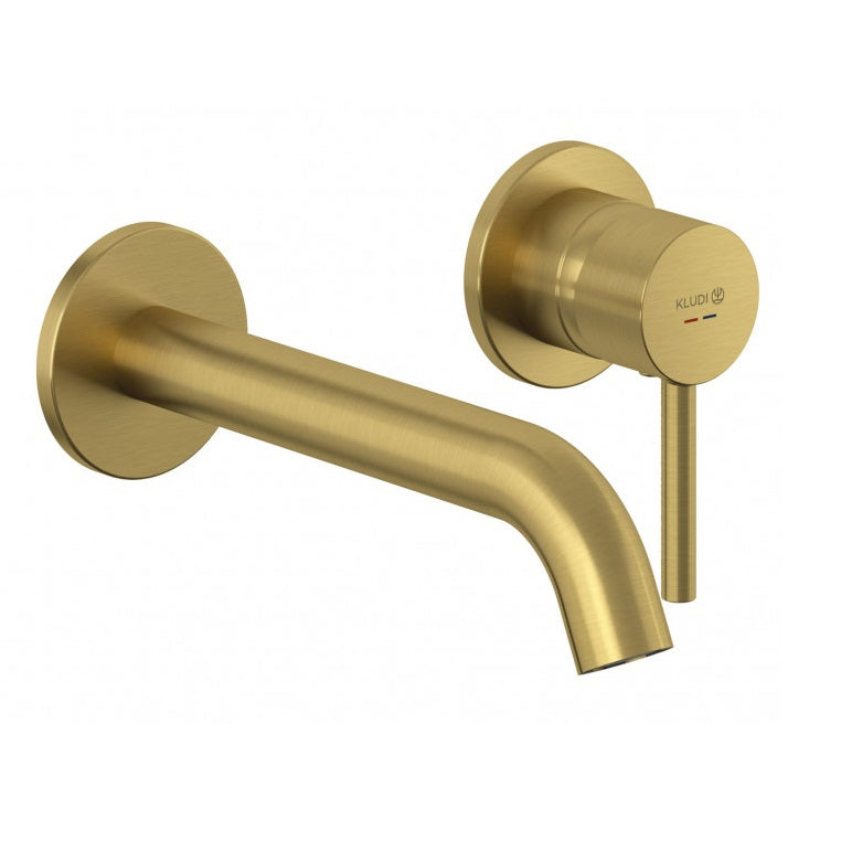Стенен смесител за мивка Kludi Bozz Brushed Gold - четкано злато, вграден стенен смесител за баня от KERANOVA