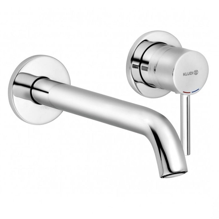 Стенен смесител за мивка Kludi Bozz Chrome - хромирана вградена батерия, чучур 23 см, масивна ръкохватка, KERANOVA онлайн магазин
