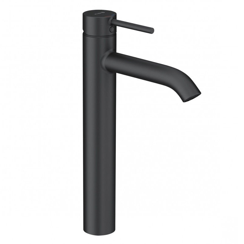 Висок смесител за мивка Kludi Bozz Matt Black - черен мат, височина 240 мм, аератор, керамичен механизъм, монтажен комплект - KERANOVA