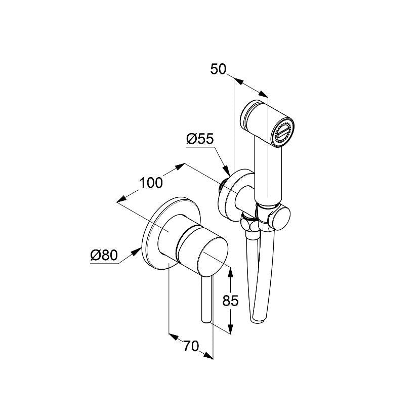Смесител с хигиенен душ Kludi Bozz Matt White - стенен комплект с хигиенен душ, мат бял, тегления и размери, онлайн магазин за обзавеждане за бани KERANOVA