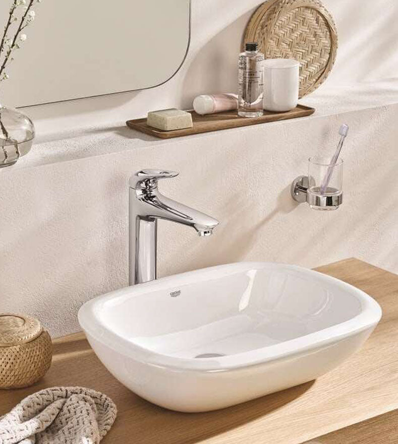 Мивка за плот Grohe Eurostyle 50х38 см. във флорална баня, Alpine White керамика, HyperClean ProGuard — KERANOVA онлайн магазин