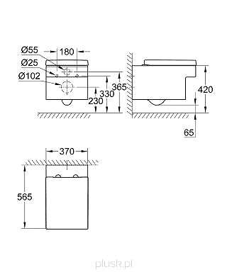 Rimless конзолна тоалетна Cube Ceramic - Grohe технически чертеж с размери за монтаж в онлайн магазин KERANOVA