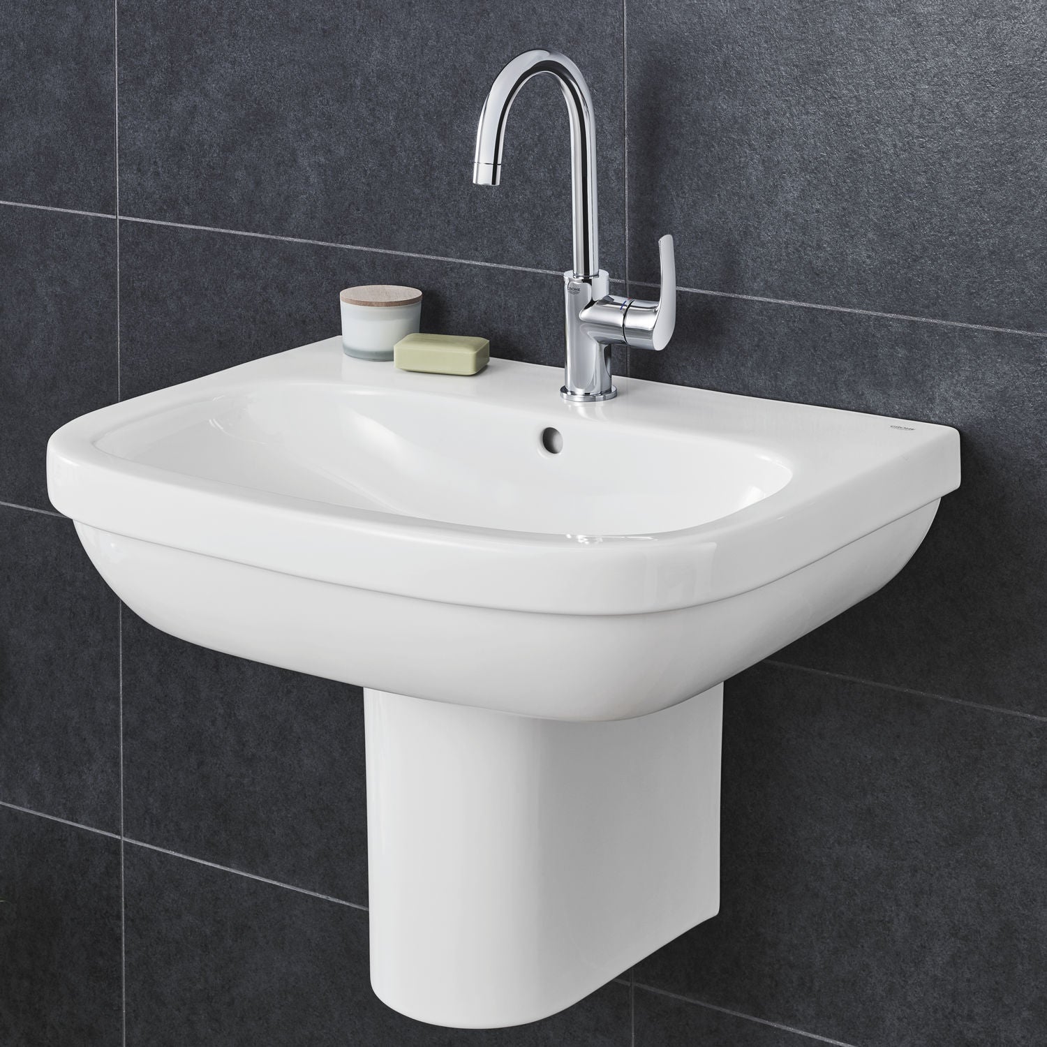Мивка Euro Ceramic 55х45 см. бяла керамична мивка за баня с отвор за смесител, производител Грое — онлайн магазин KERANOVA