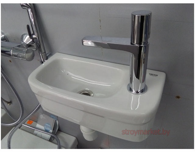 Мивка Euro Ceramic 37х18 см. компактна бяла мивка с отвор в дясно, Grohe Pureguard антибактериално покритие - KERANOVA онлайн магазин