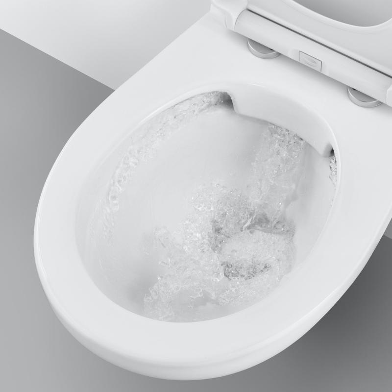 Rimless конзолна тоалетна Bau Ceramic - Grohe овална висяща чиния, плавно падащ капак, размери 53,1x37 см, онлайн магазин KERANOVA