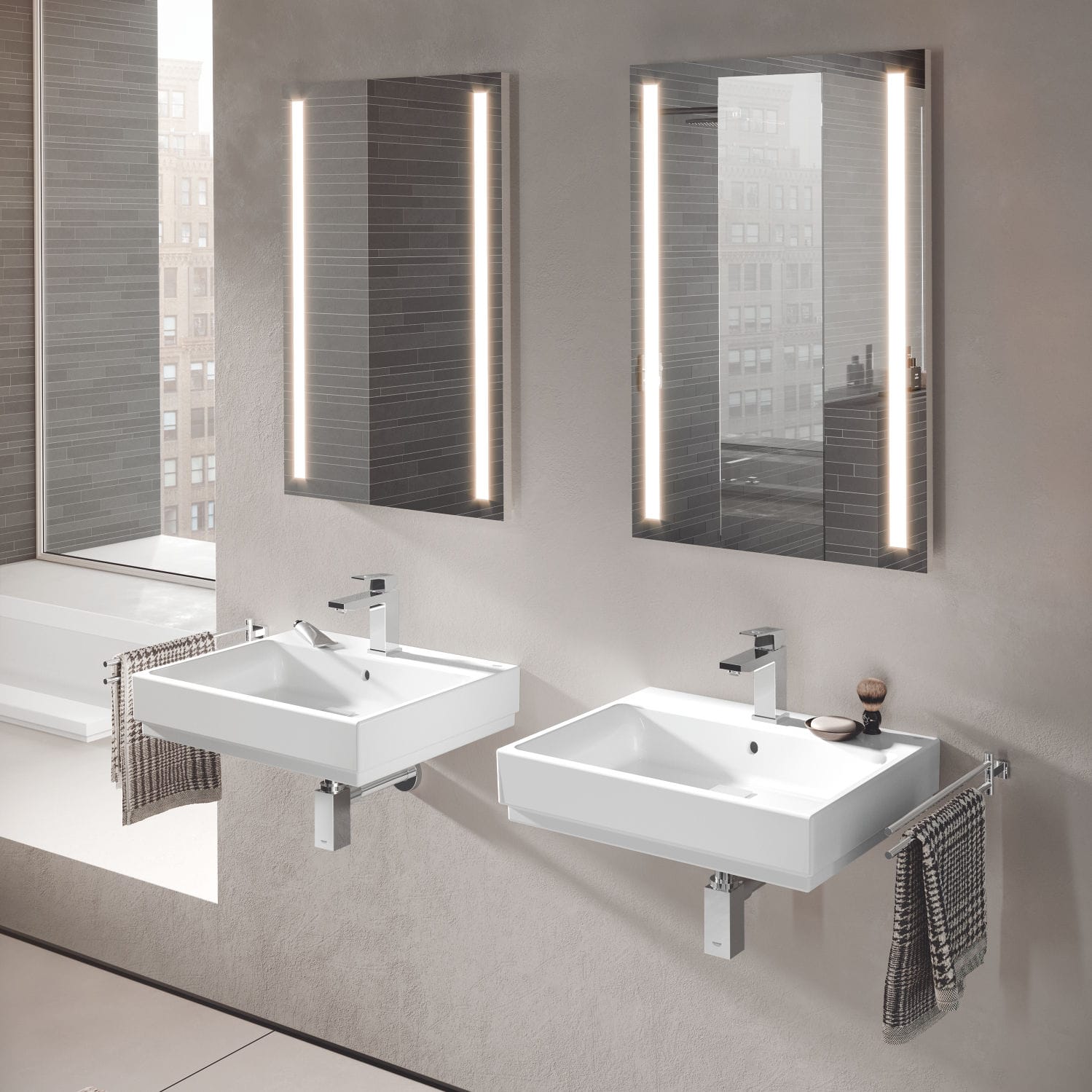 Стенна мивка Cube Ceramic 60 см. - Grohe в модерна баня с Grohe Pureguard антибактериално покритие, онлайн магазин за обзавеждане KERANOVA