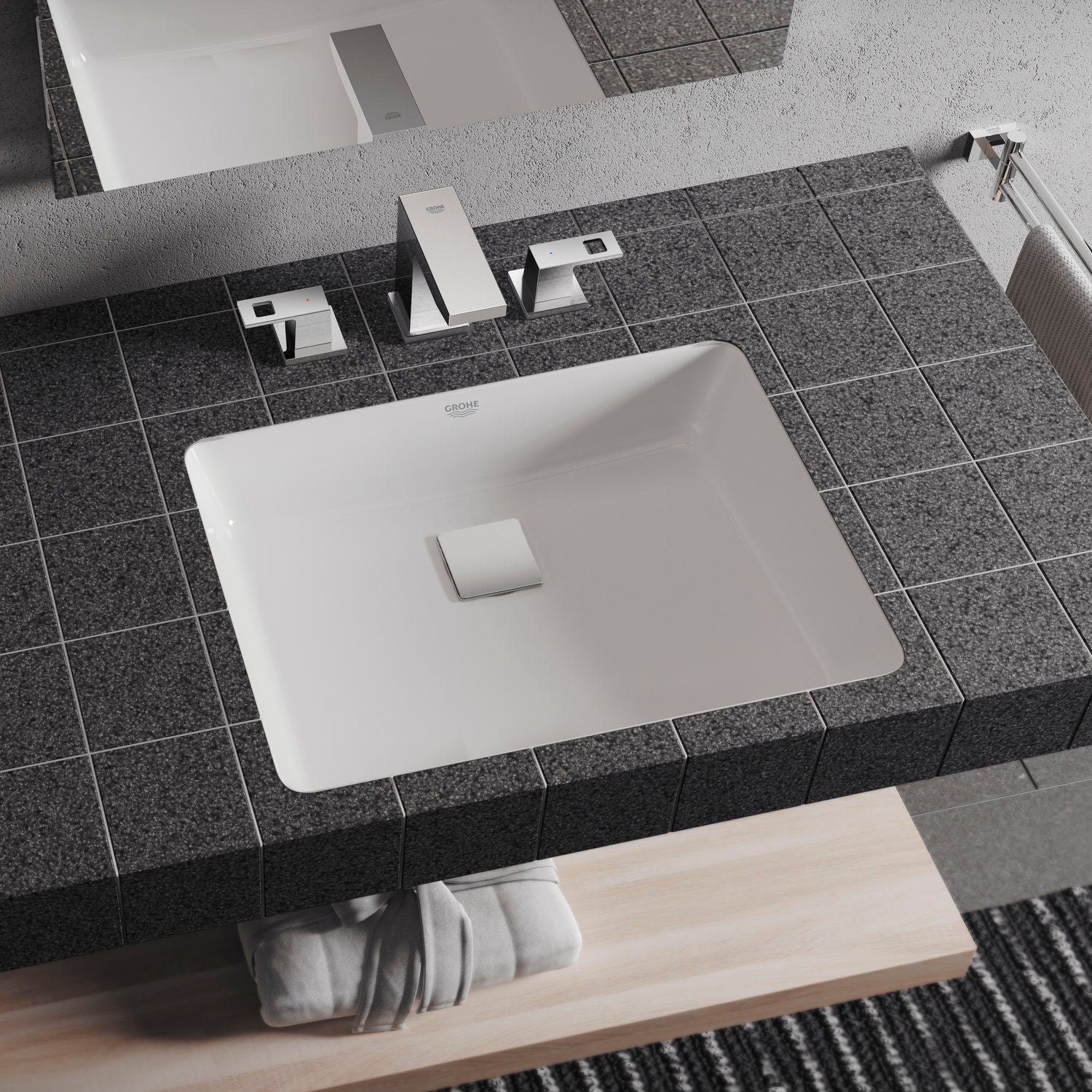 Мивка за вграждане Cube Ceramic 50 см. - Grohe вграденa бяла керамична мивка с Pureguard антибактериално покритие – KERANOVA