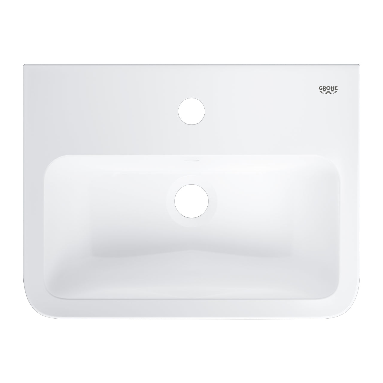 Стенна мивка Grohe BauEdge Ceramic 45х36 см. бяла санитарна керамика с преливник, компактна стенна мивка за малки бани – KERANOVA онлайн магазин
