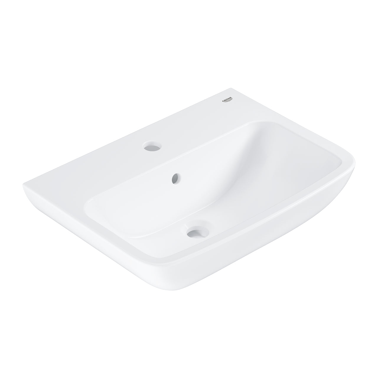 Стенна мивка Grohe BauEdge Ceramic 55х40 см - бяла санитарна керамика за баня, модел с отвор за смесител и преливник (KERANOVA)