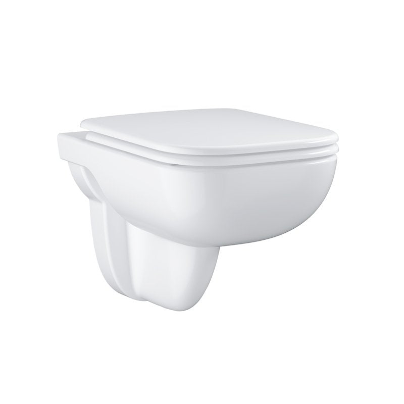 Rimless конзолна тоалетна Grohe BauEdge Ceramic бяла, без ринг, хоризонтално оттичане, седалка с плавно затваряне - KERANOVA