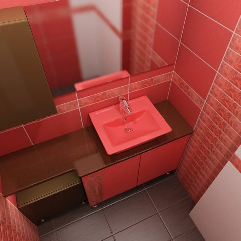 Плотове от технически камък за мивка в червена баня – онлайн магазин за обзавеждане KERANOVA