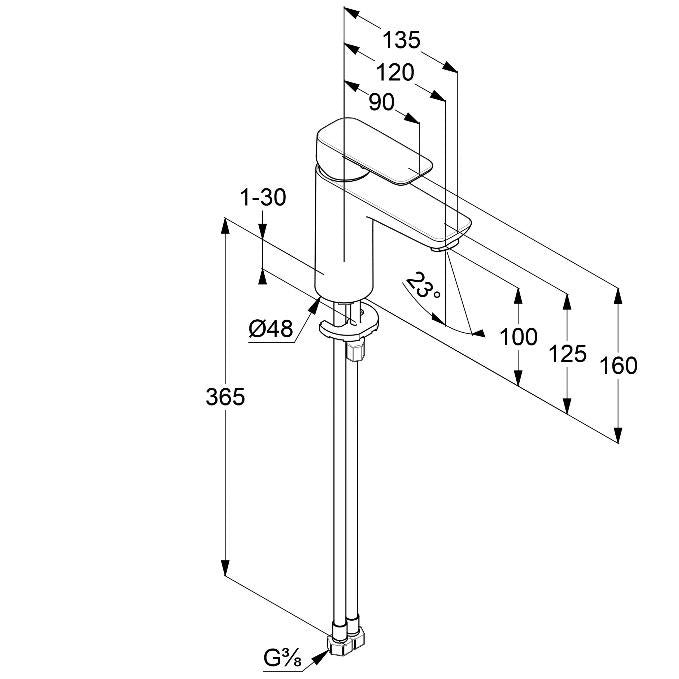 Смесител за мивка Kludi Pure&Style Chrome технически чертеж с размери, височина чучур 100 мм, хром, онлайн магазин KERANOVA