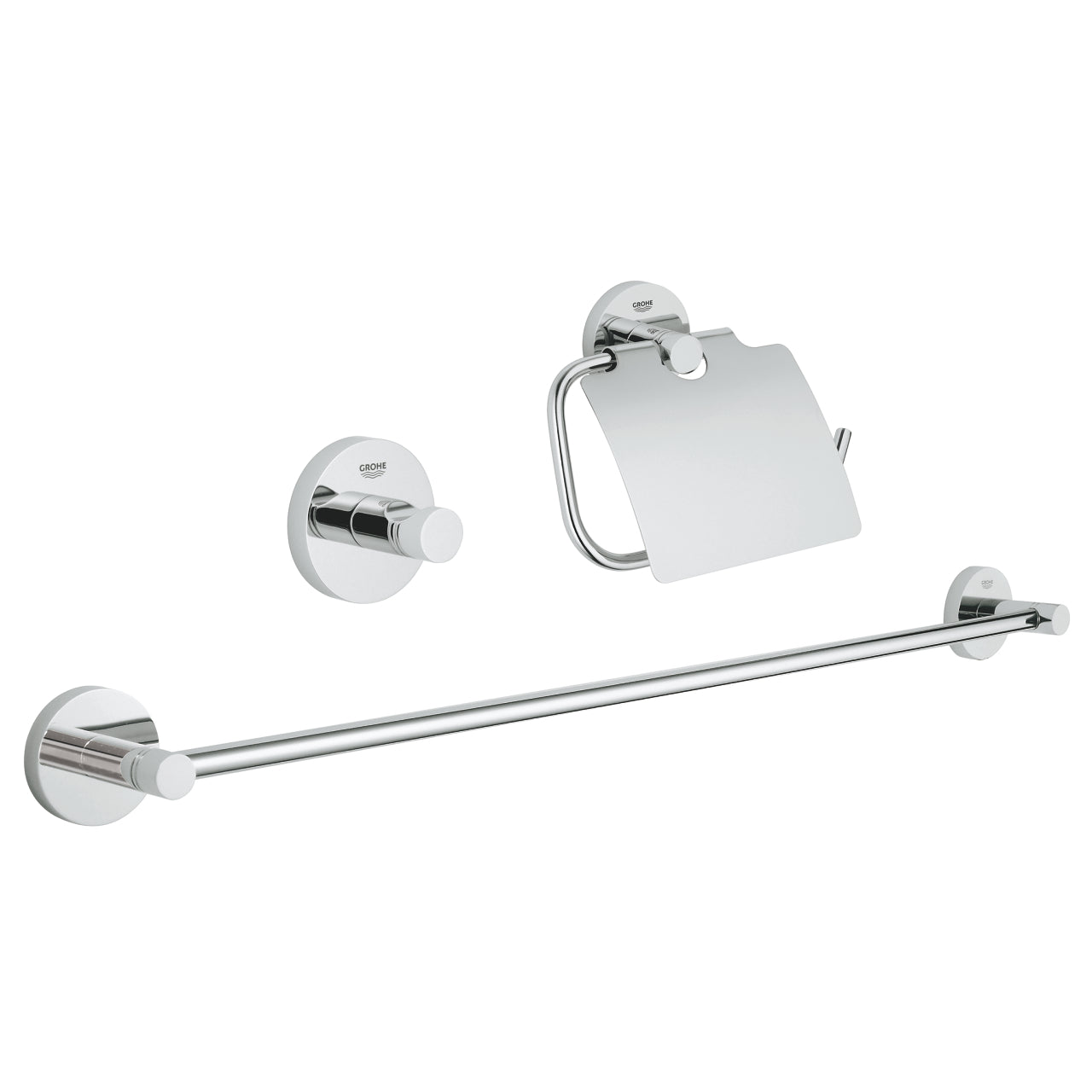 Essentials Set Guest Комплект аксесоари за баня 3 в 1 от Grohe хром комплект за баня държач тоалетна хартия, лост за кърпи, закачалка KERANOVA онлайн магазин