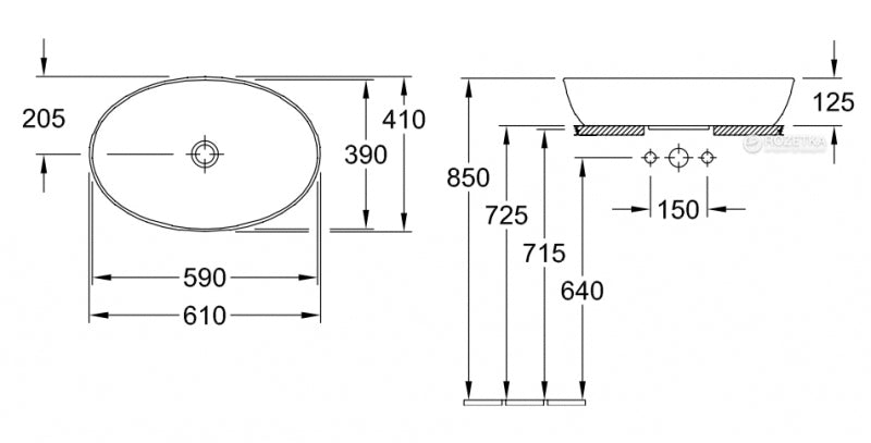 Купа Artis 61х41 см. - Villeroy & Boch дизайнерска керамична мивка за монтаж върху плот, размери 610x410 мм, Ceramic Plus, KERANOVA онлайн магазин
