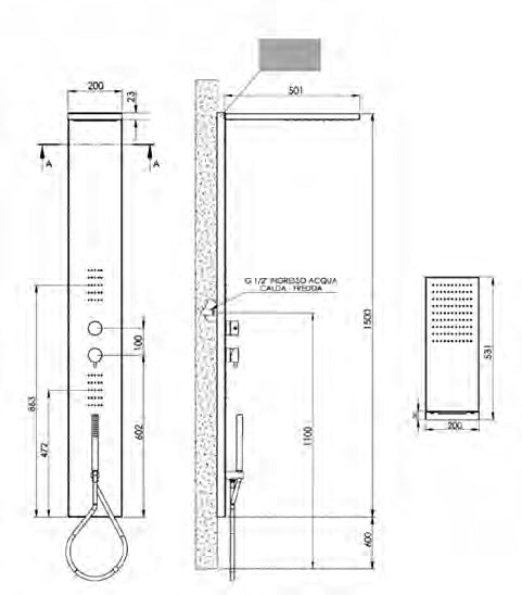 Aquastar Mirror - Aquaviva ултра тънък душ панел от полирана неръждаема стомана 20x150 см с термостатичен смесител и хидромасажни джети