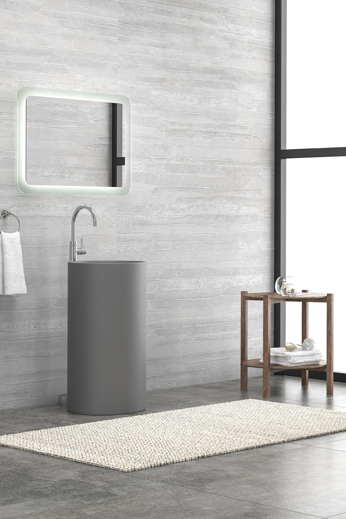 Свободностояща мивка Milos - сив мат от Solid Surface, кръгла вана мивка 44x82 см за бани | KERANOVA онлайн магазин