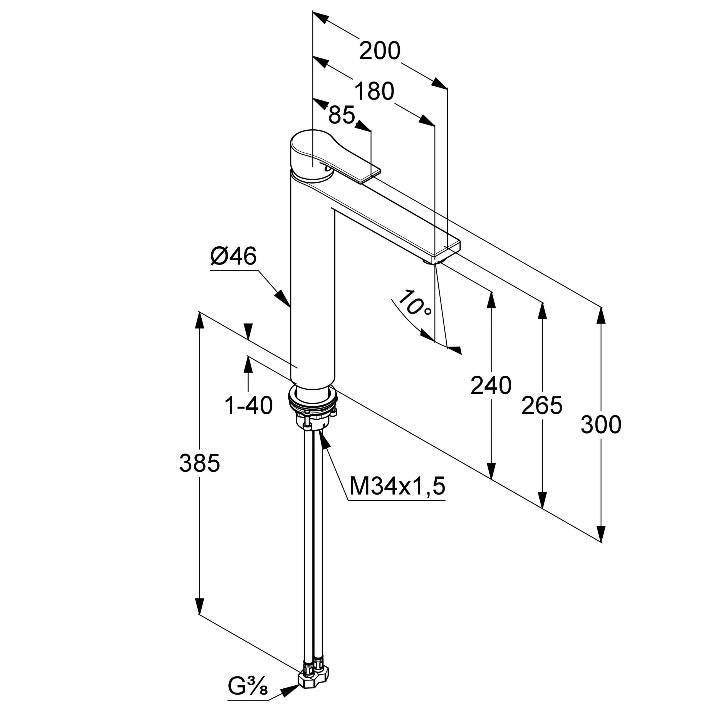 Висок смесител за мивка Kludi Zenta Chrome с технически размери, хром покритие, височина чучур 240 мм — KERANOVA онлайн магазин