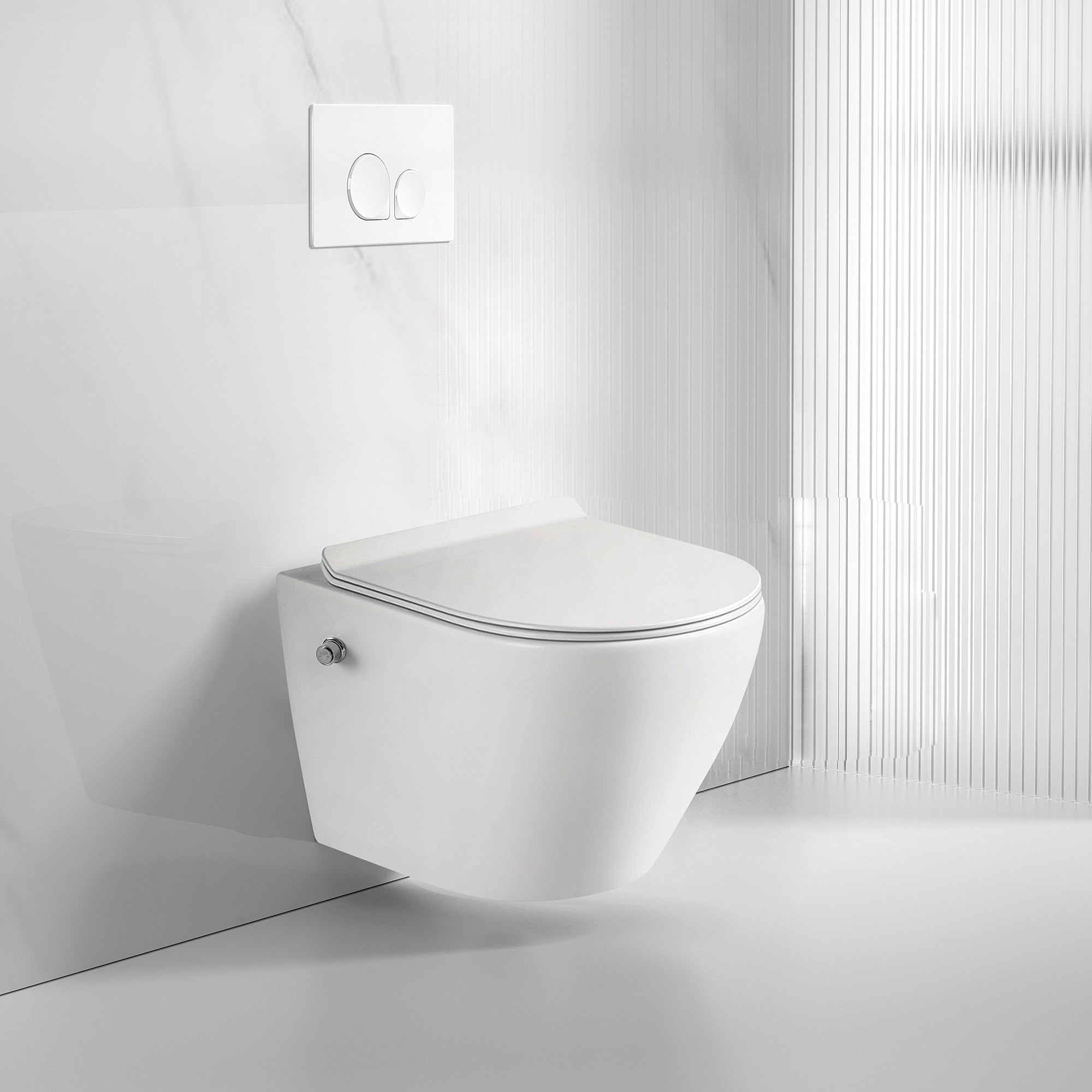 Tornado конзолна тоалетна 4937W BIDET с биде и вграден смесител на бял фон с изчистен дизайн.