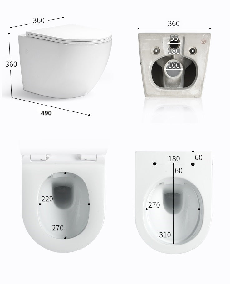 Измервания на Tornado конзолна тоалетна 4937W BIDET с биде и вграден смесител и подробности за дизайна.
