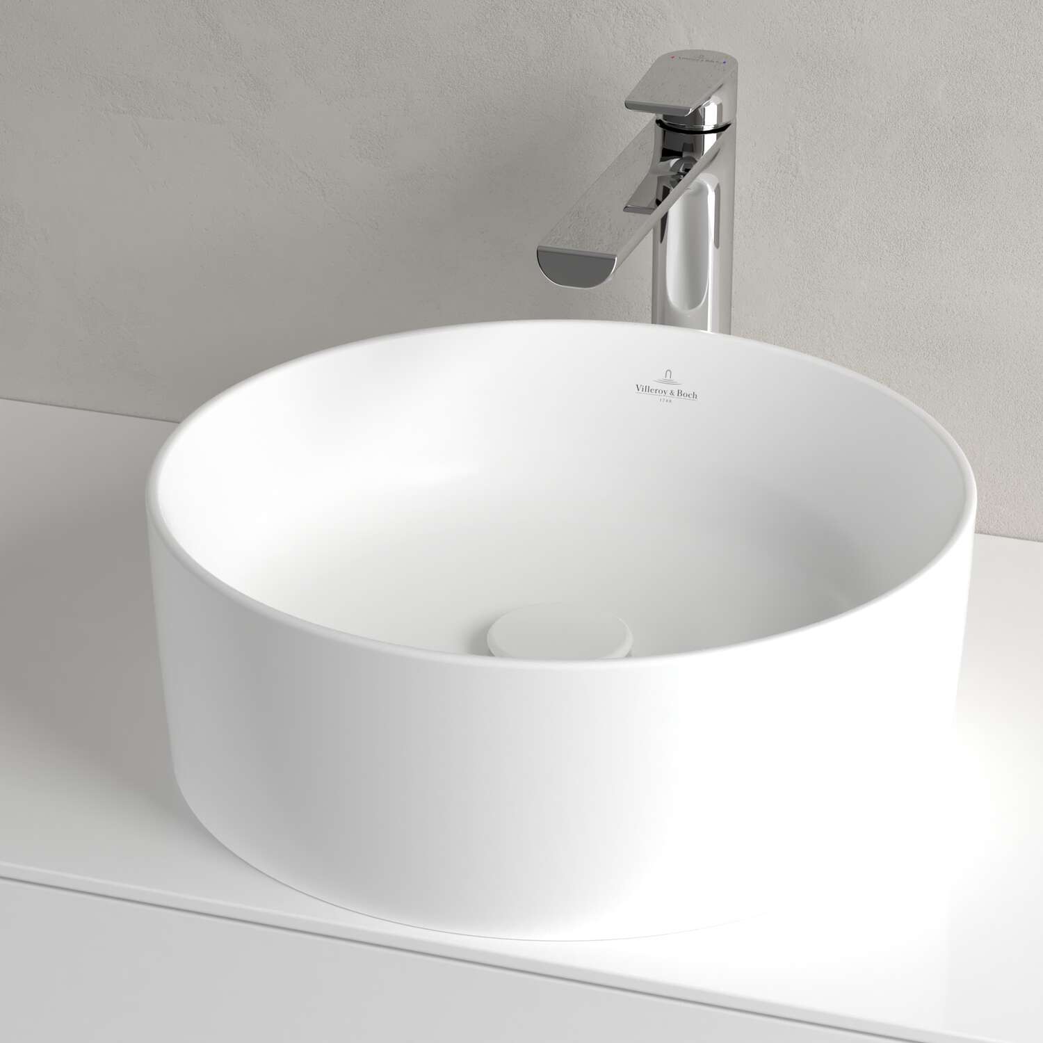 Collaro 40x40 Stone White Villeroy & Boch - бял мат, керамична мивка с елегантен дизайн, свободен монтаж
