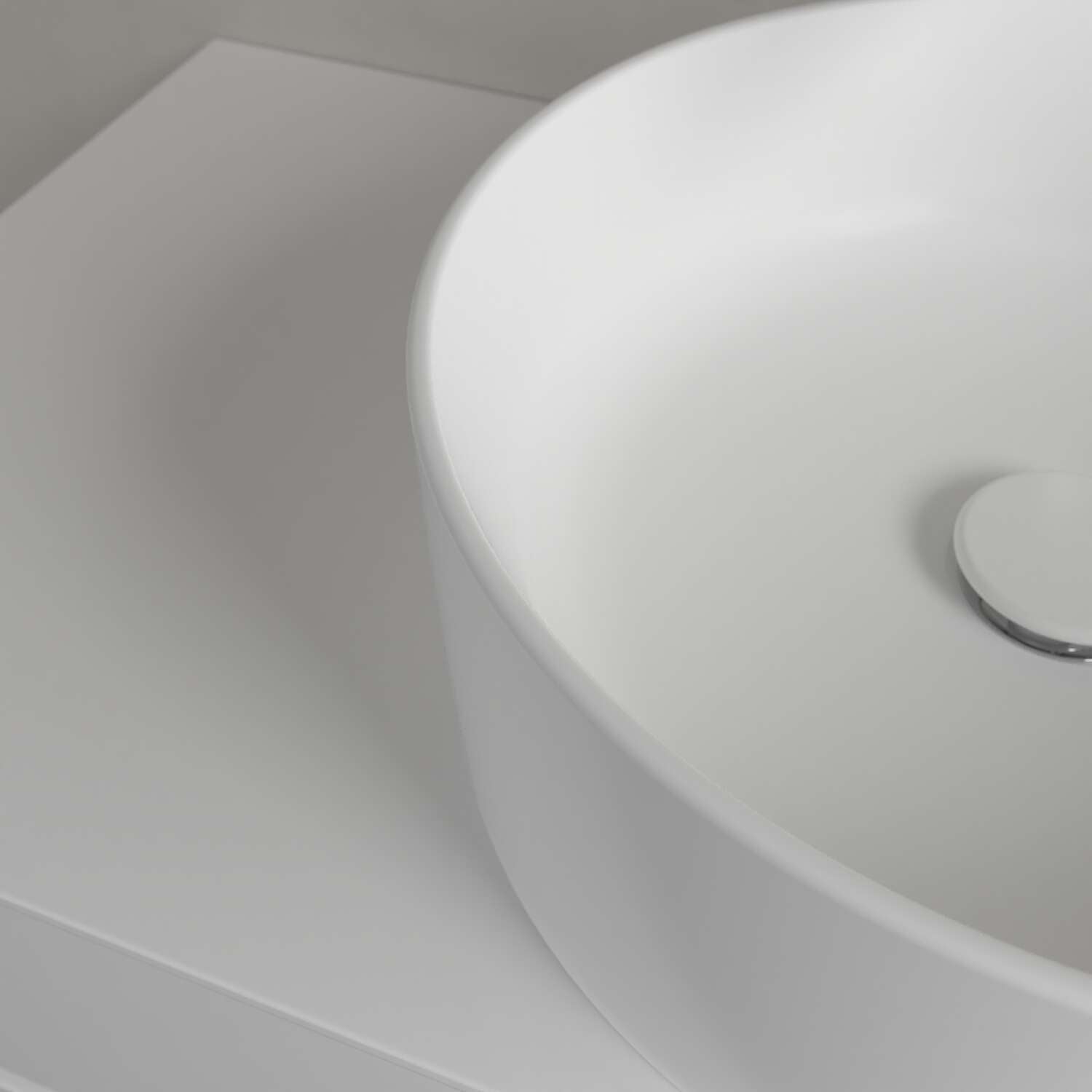 Collaro 40x40 Stone White Villeroy & Boch - бял мат - кръгла мивка за свободен монтаж на бял плот.