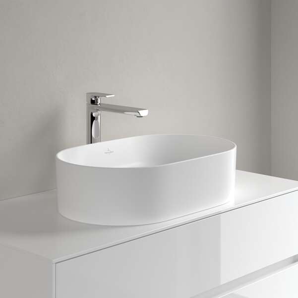 Collaro 56x36 Stone White Villeroy & Boch - бял мат мивка за свободен монтаж с бял матов завършек