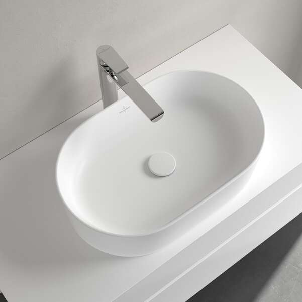 Collaro 56x36 Stone White Villeroy & Boch - бял мат мивка, овална, свободен монтаж, керамика TitanCeram.