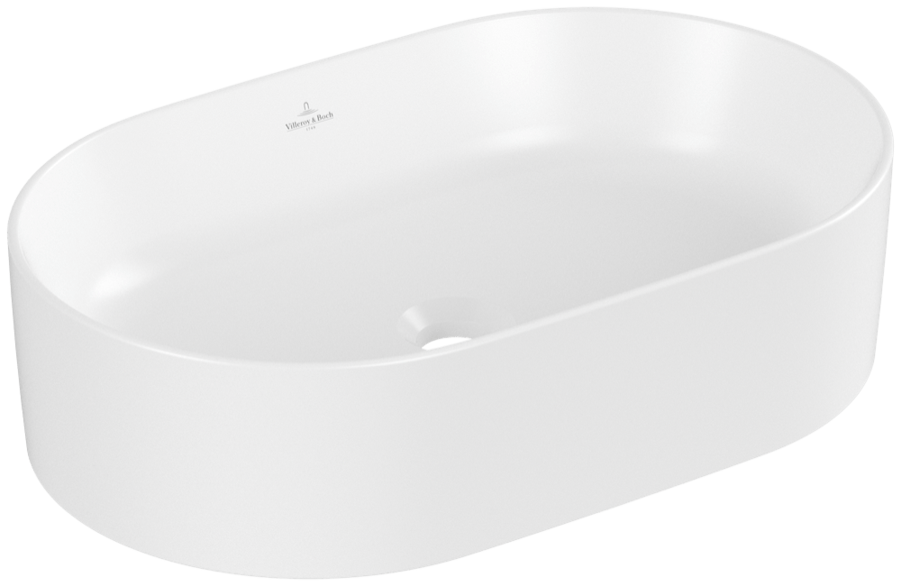 Collaro 56x36 Stone White Villeroy & Boch - бял мат, овълна мивка от керамика TitanCeram без сифон