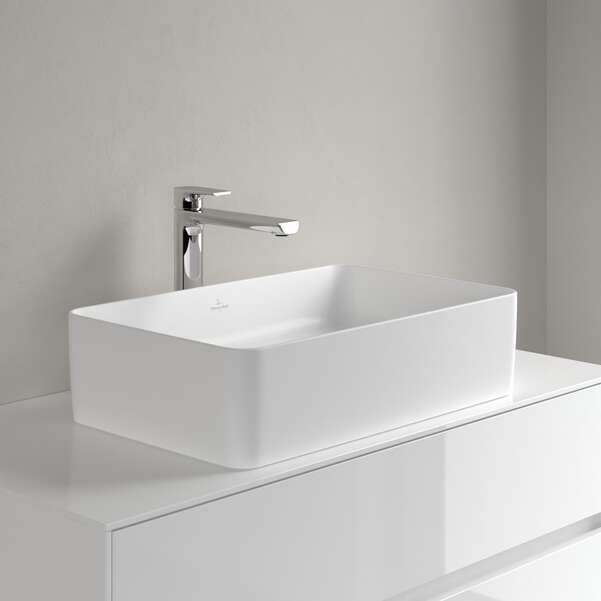 Collaro Stone White 56x36 Villeroy & Boch - бял мат, правоъгълна мивка за свободен монтаж на плот.