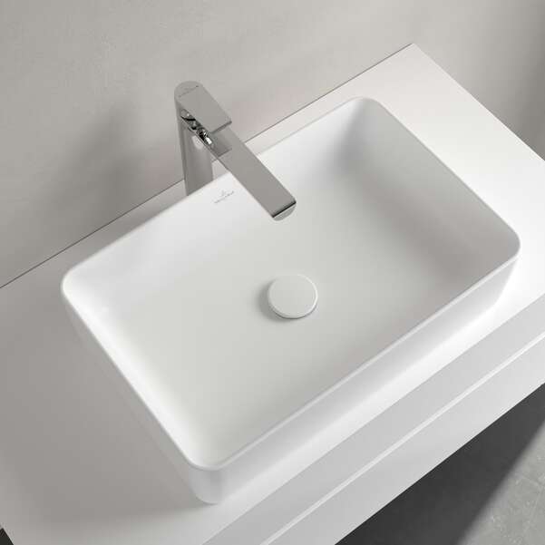 Collaro Stone White 56x36 Villeroy & Boch - бял мат правоъгълна мивка с бял матов завършек