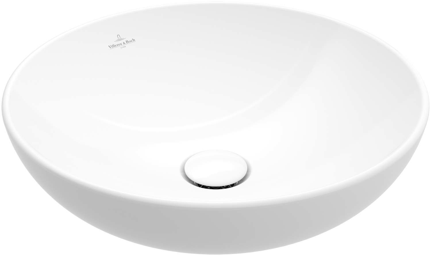 Мивка Loop & Friends 42х42 Villeroy & Boch - кръгла керамична купа за монтаж върху плот, с сифон и преливник, онлайн магазин KERANOVA