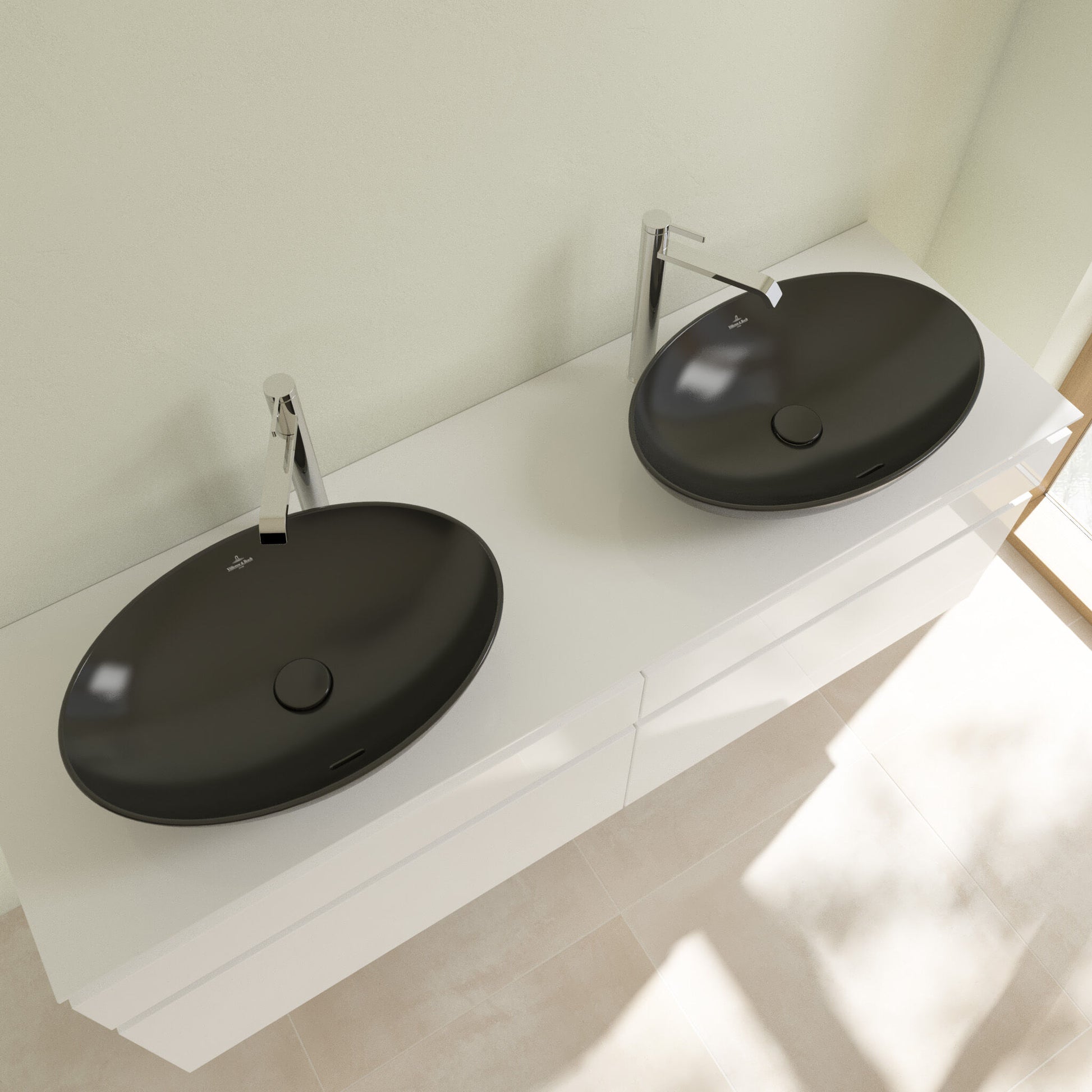 Мивка Loop & Friends Ebony 56х38 Villeroy & Boch – купа за плот в черен абанос, онлайн магазин за обзавеждане за бани KERANOVA