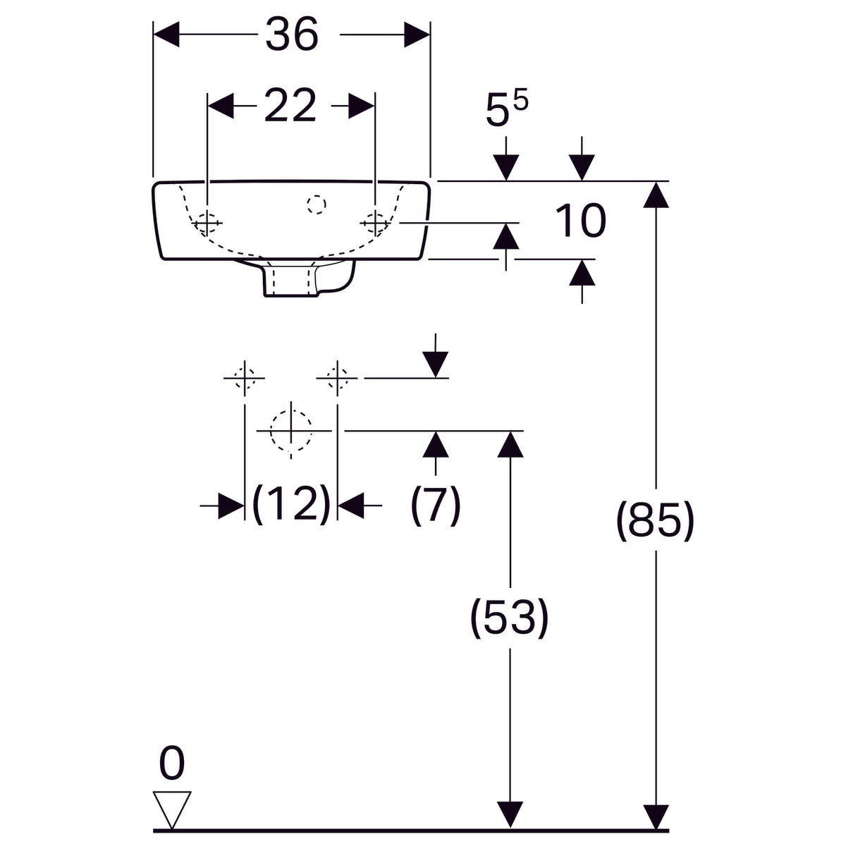 Мивка Selnova Square 36х28 см. - Geberit диаграма с размери 36x28x14.5 см за баня, онлайн магазин за обзавеждане KERANOVA