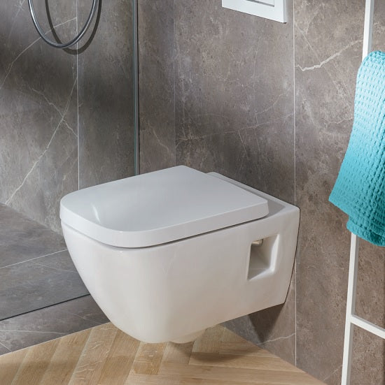 Тоалетна Selnova Square Premium Rimfree - Geberit висяща чиния Rimfree с Duroplast капак, бързо освобождаване и забавено падане - KERANOVA