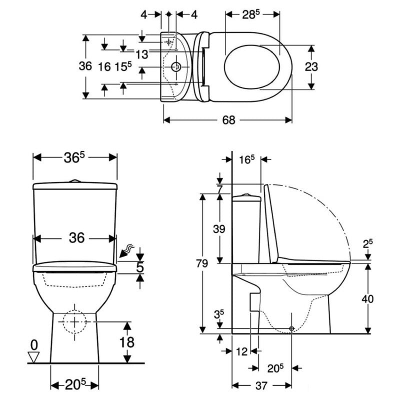 Моноблок Selnova - Geberit технически размери и схема монтаж, онлайн магазин за обзавеждане за бани KERANOVA