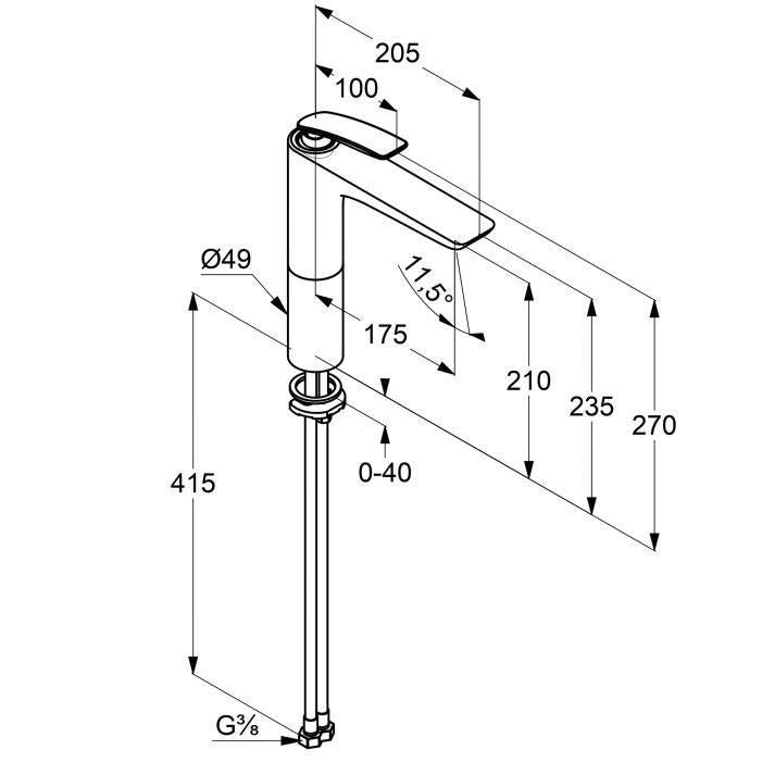 Висок смесител за мивка Kludi Balance Chrome технически чертеж с размери и монтажни измервания за KERANOVA онлайн магазин