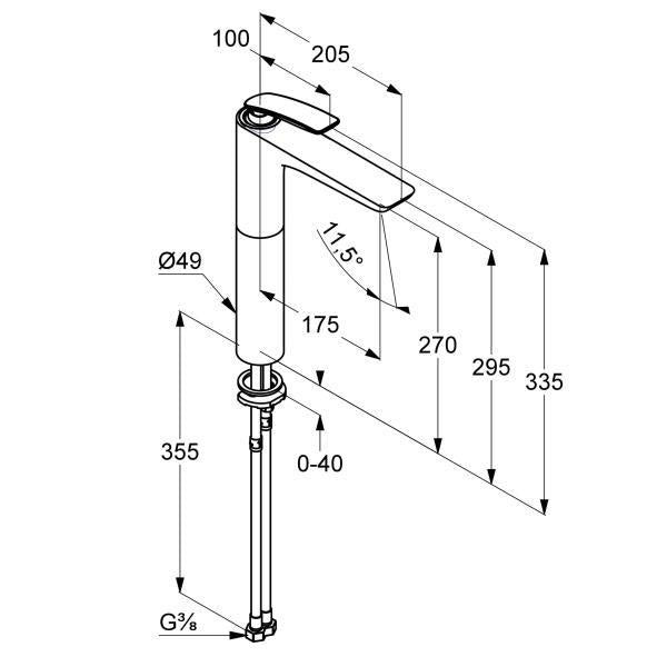 Висок смесител за мивка Kludi Balance Matt Black техническа схема с размери и монтажни данни за онлайн магазин KERANOVA