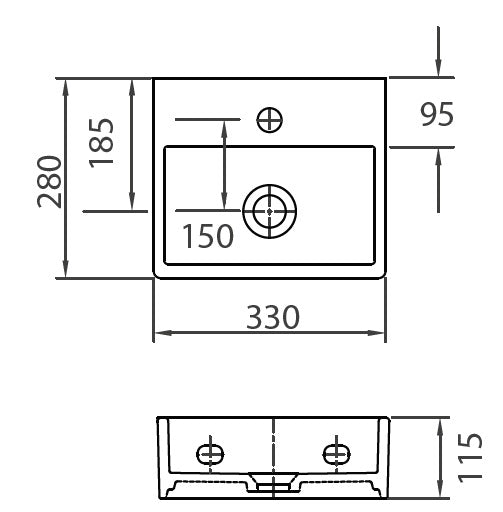 Мивка Daphne 33х28 см. порцеланова мивка за баня 33x28x11.5 см с отвор за батерия, монтаж на стена/шкаф/плот - KERANOVA онлайн магазин