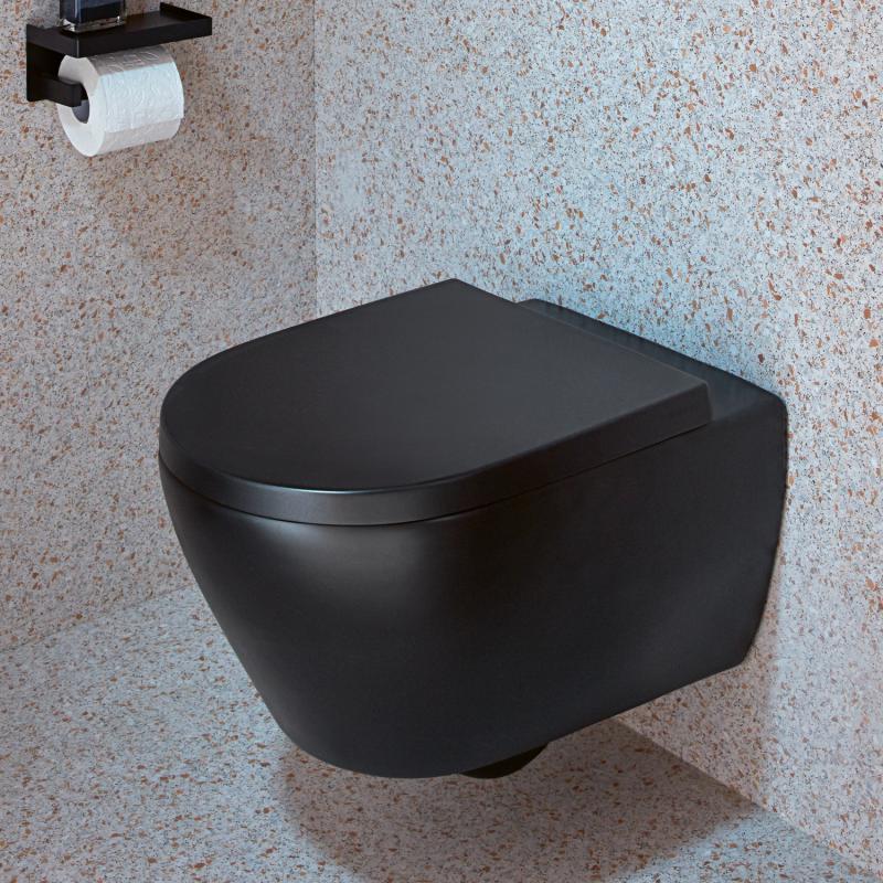 Rimless конзолна тоалетна Subway 2.0 Ebony Direct Flush - Villeroy&Boch в черен цвят, Slim капак, DirectFlush, онлайн магазин KERANOVA