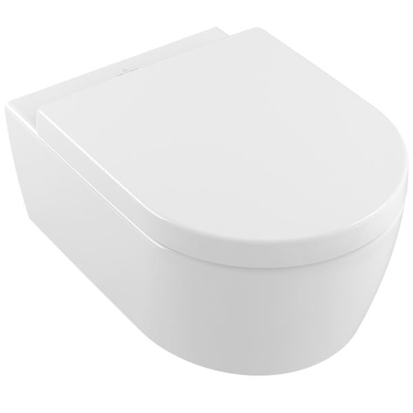 Rimless конзолна тоалетна Avento Direct Flush - Villeroy&Boch, овална висяща чиния с DirectFlush, плавно падащ капак, KERANOVA онлайн магазин